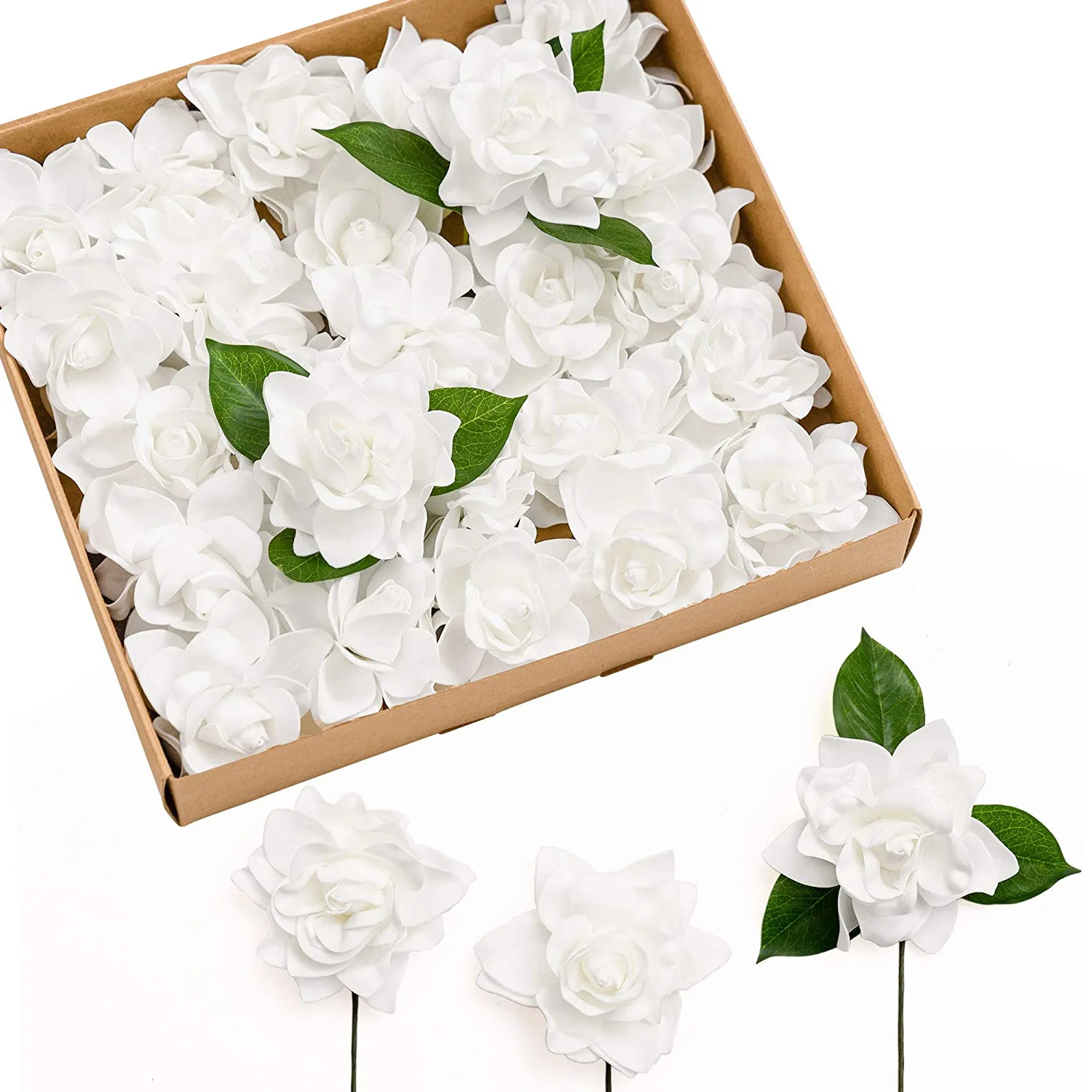 

D-Seven Artificial Flowers 25pcs White Gardenias with Stem for Wedding Bouquets Table Centerpiece Bridal Shower Cake Decor
