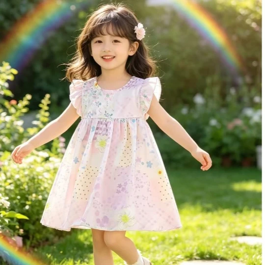 2026 Summer Korean Style Girls Floral Dress Sweet Princess Skirt Fresh Full Small Floral Print Full of Summer Vibe