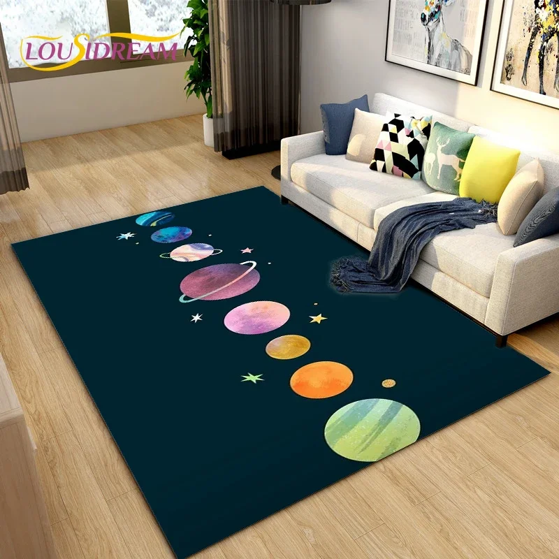 Cartoon Universe Starry Sky Planet Area Rug,Carpet Rug for Living Room Children's Bedroom,Kids Play Game Floor Mat,Anti-slip Mat