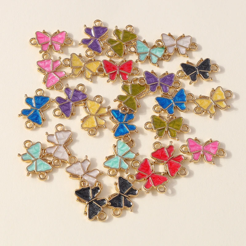 Leslie 10pcs/lot Colorful Mini Butterfly Charm Pendant Connector for Bracelet Necklace DIY Jewelry Making Small Butterfly Charms