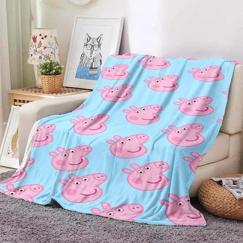 cartoon P-Peppa-s P-Pig-s Cute  Flannel Blanket Ultra Soft Warm Throw For Kids Couch Bedroom Living Room Indoor Home Decor Gift