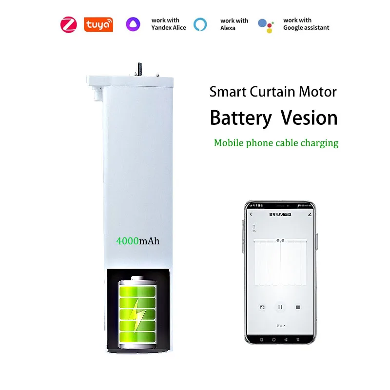 Tuya Zigbee Electric Curtain Motor USB Type with 4000mA battery Fast Charge Alexa Google yandex alice voice control smart home