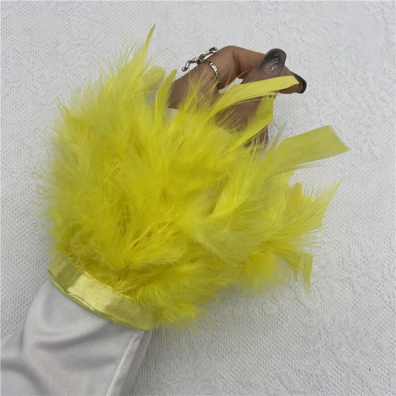 Women Natural Fur Feather Cuffs Magic Sticker Bracelet Arm Cuff Shirts Sleeves For Women Real Ostrich Feather Anklet Wrist Cuff