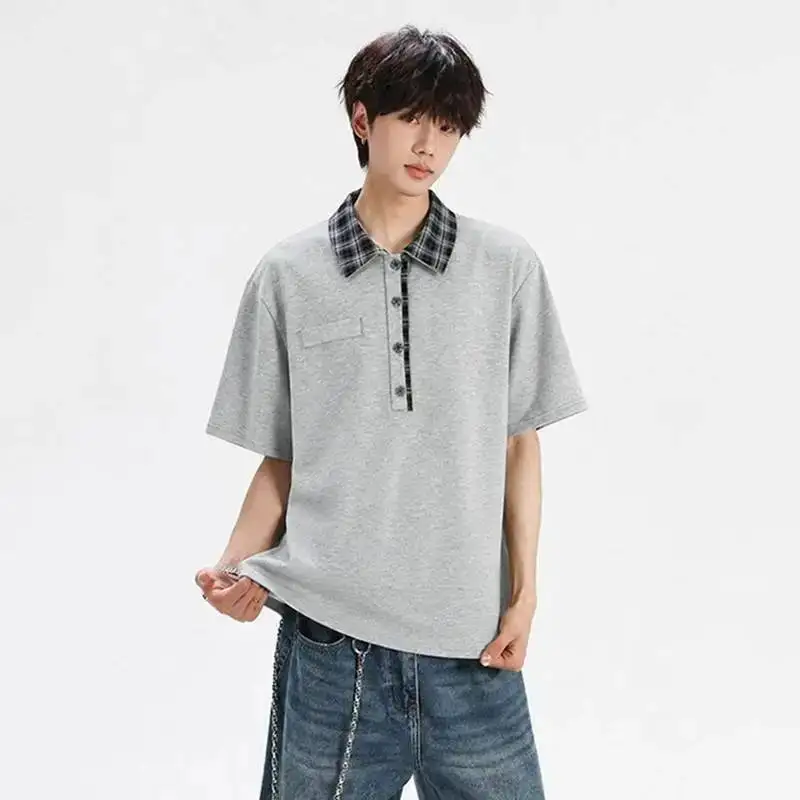 LUZHEN Printed 2026 Neck Summer Splicing Stylish Niche Checked Design Short Sleeve T-shirts Men's Handsome Korean Tops JY8162