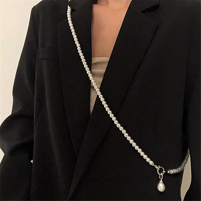 Korean Statement Pearls Long Necklace For Women Personality Chains Big Pendant Collares Jewelry