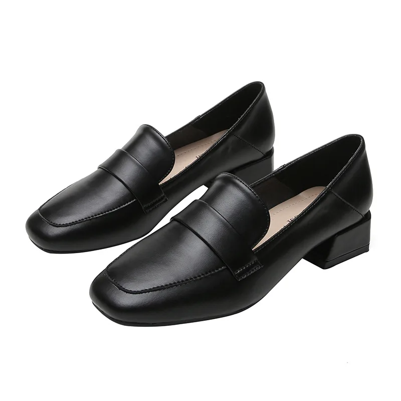 

Square Toe Shallow Mouth Thick Heel Vulcanized Shoes Women's Small Leather Shoes Women's Soft Soled Loafers