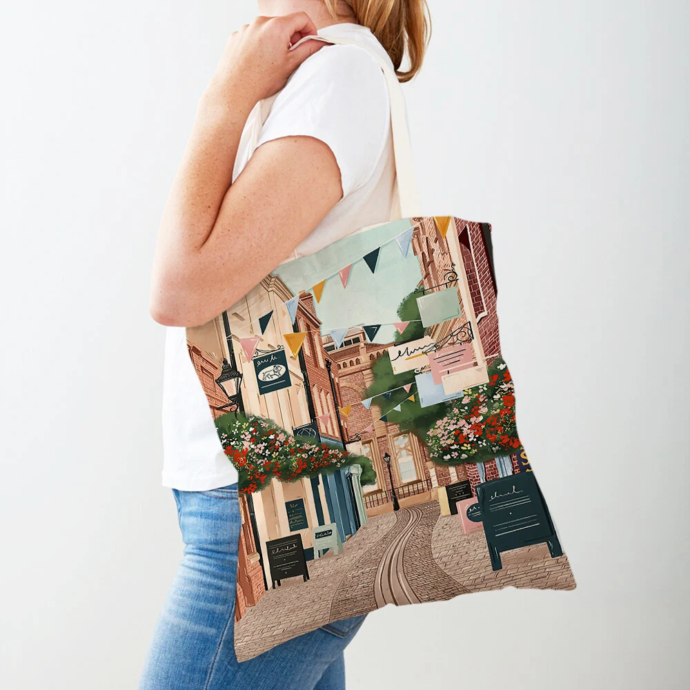 Fashion City Map London Paris Shopper Bags Tote Lady Handbag Double Print Reusable Foldable Casual Canvas Women Shopping Bag