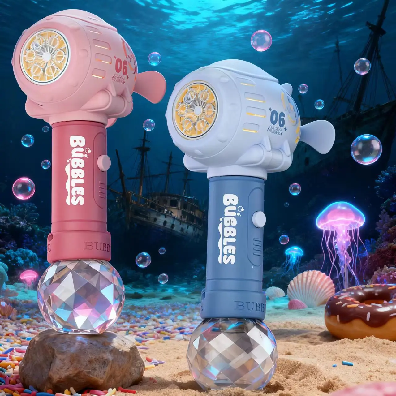 Kids Outdoor Submarine Bubble Machine Electric Handheld Multi Hole Cute Rechargeable Fully Automatic Bubble Stick Childrens Toys
