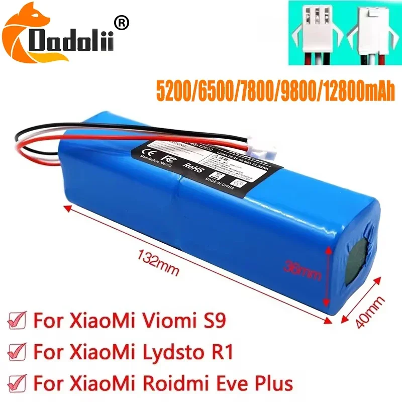 

Original 12800mAh For XiaoMi Lydsto R1 Rechargeable Li-ion Battery Robot Vacuum Cleaner For Viomi S9 Battery Pack Big Capacity