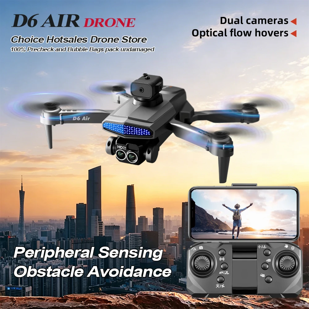 

ZNLYRION D6 Air RC Drone with 5-Side Obstacle Avoidance, 4K Dual HD Camera, Optical Flow Positioning, WIFI FPV, and Foldable Design for Indoor/Outdoor Use