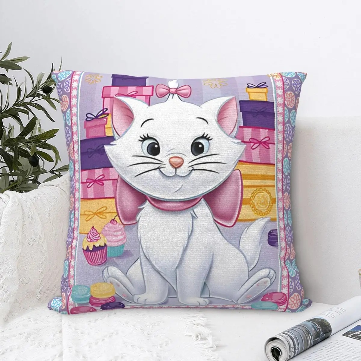 

Pink Cat Marie Pillow Case Kawaii Trendy Pillow Cover Polyester Graphic Cushion Cover Pillowcases For Wedding Party Home Decor