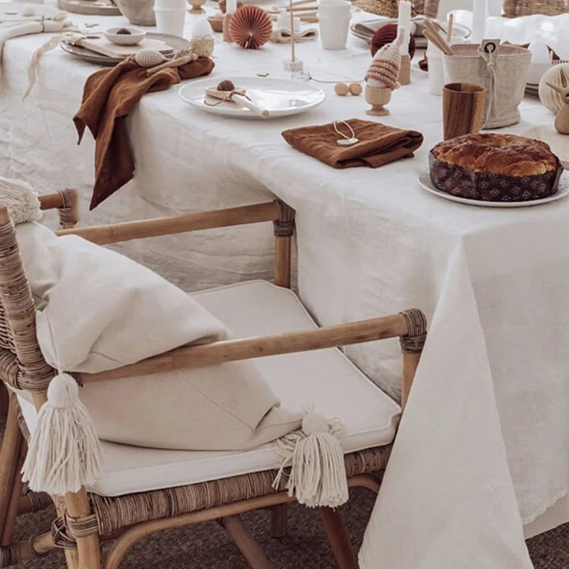 Pure Linen Tablecloth 100% French Natural Linen for Kitchen Dinning Tabletop Breathable Soft Durable Perfect for All Seasons