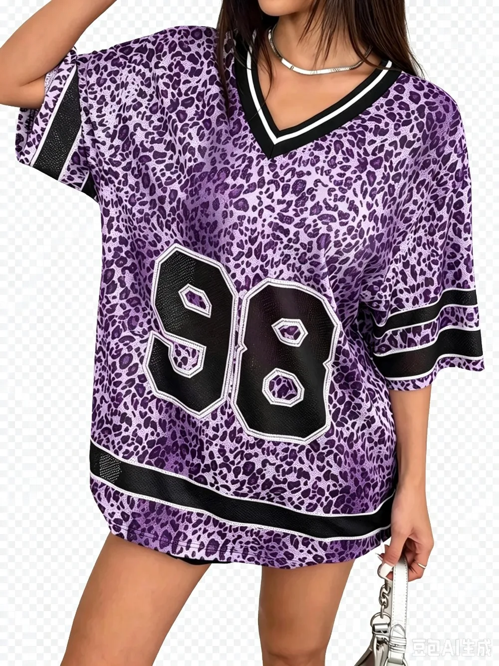 Sommermode Neues Design Modisches Leoparden-3D-Druck V-Ausschnitt Sport-T-Shirt für Männer und Frauen Atmungsaktiv Schnelltrocknend Y2K Familienkleidung – Detail 6