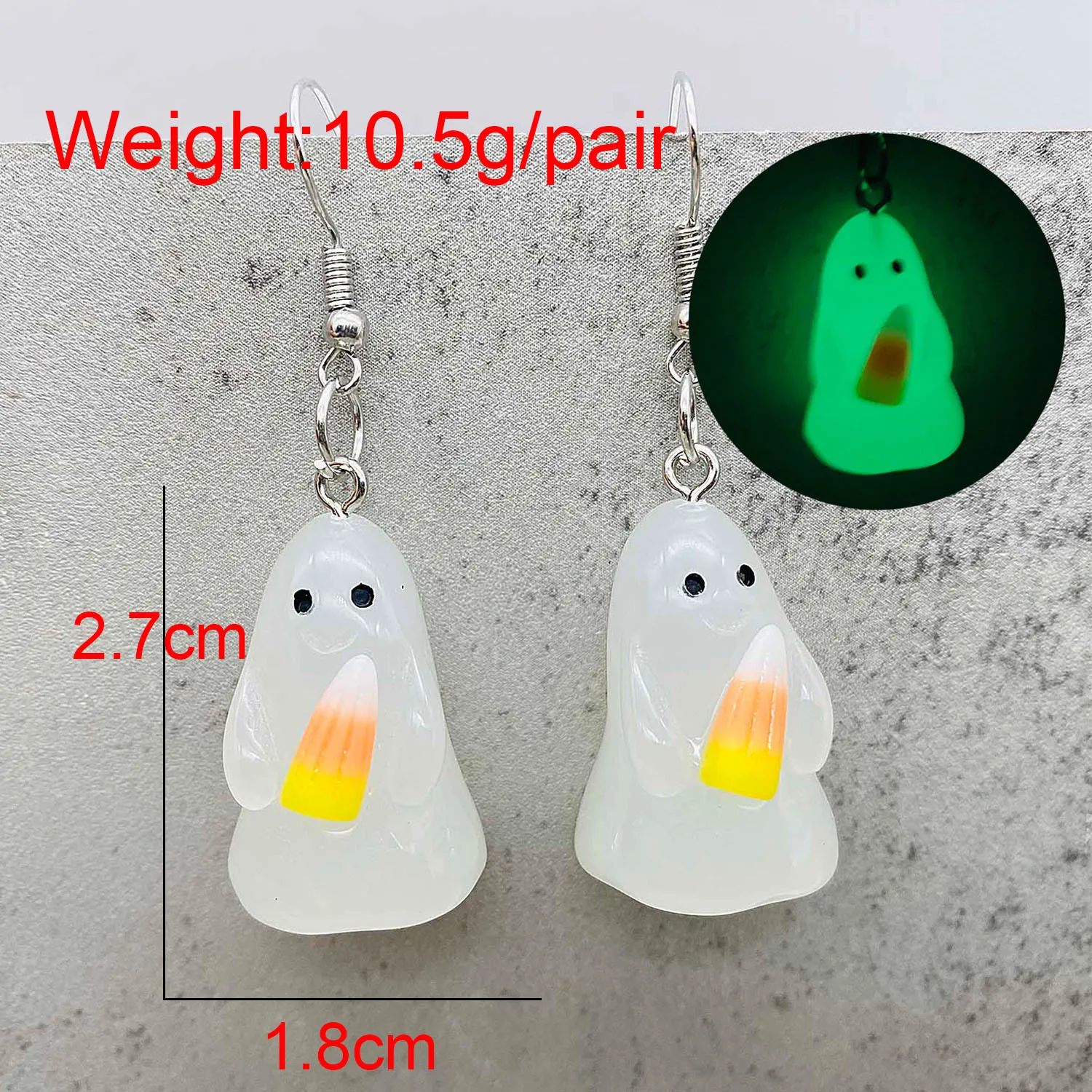 3D Luminous Bloodstains Pumpkin Ghost Halloween Necklace White Luminous Ghost Spirit Pumpkin Corn Candy Pendant Earrings