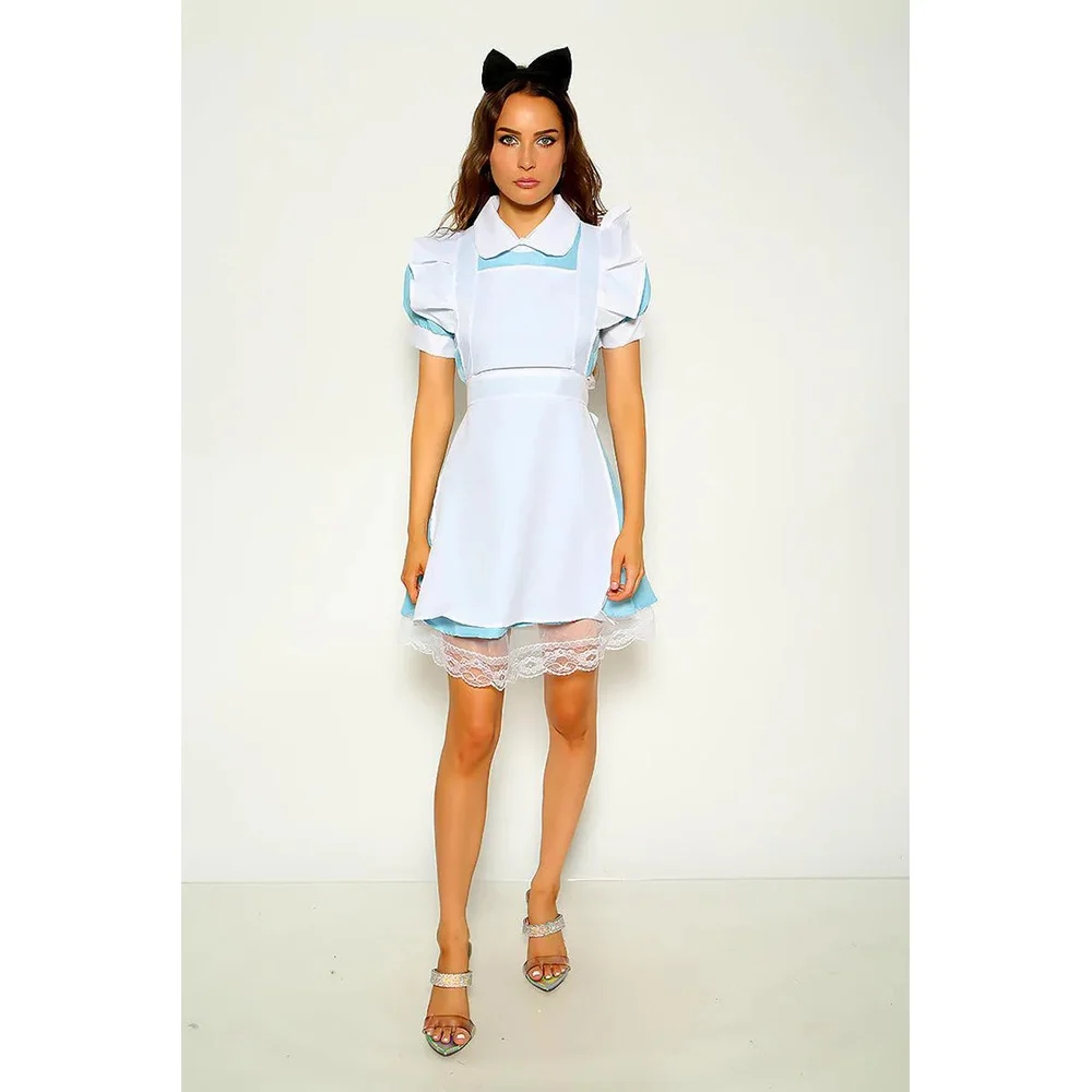 Girls Woman Amine Cosplay Costume Waitress Maid Party Stage Costumes Alice in Wonderland Blue Light Tone Lolita Maid Costume