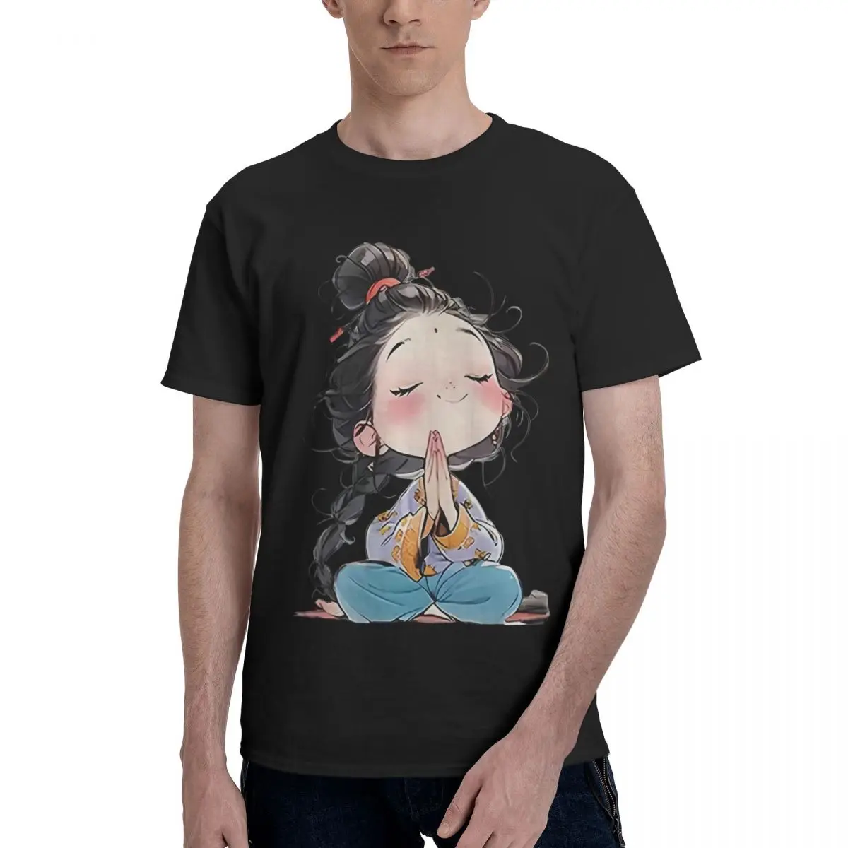 Cute Cartoon Girl Praying Move T-shirts Activity competition Kemp Classic Vintage Eur Size