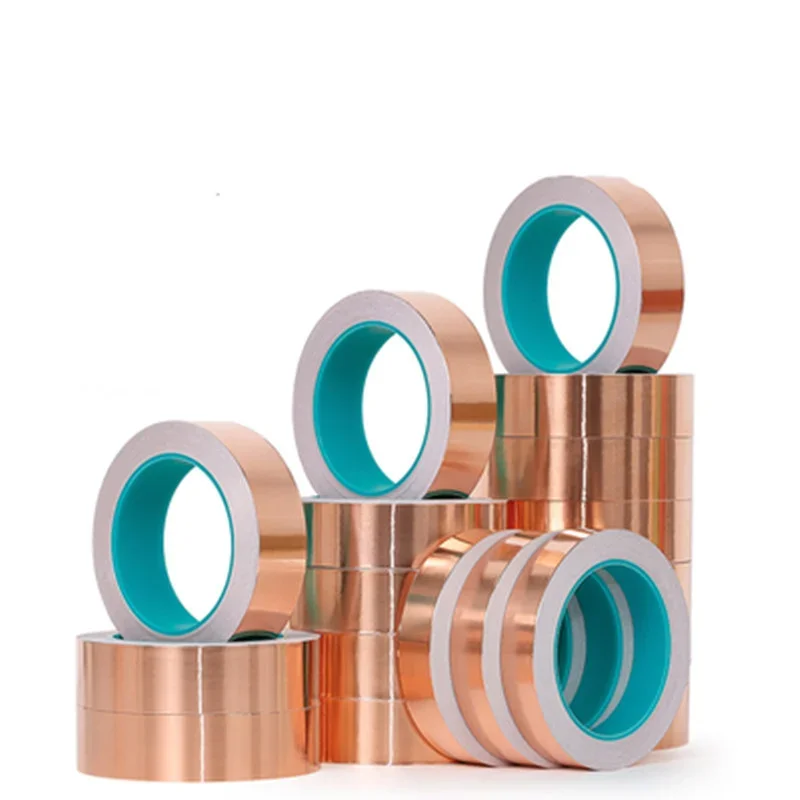 20m Doubel Side Conductive Copper Foil Tape Adhesive Strip Heat Shield Eliminate EMI Anti-static Repair Tape 0.05mm Thickness