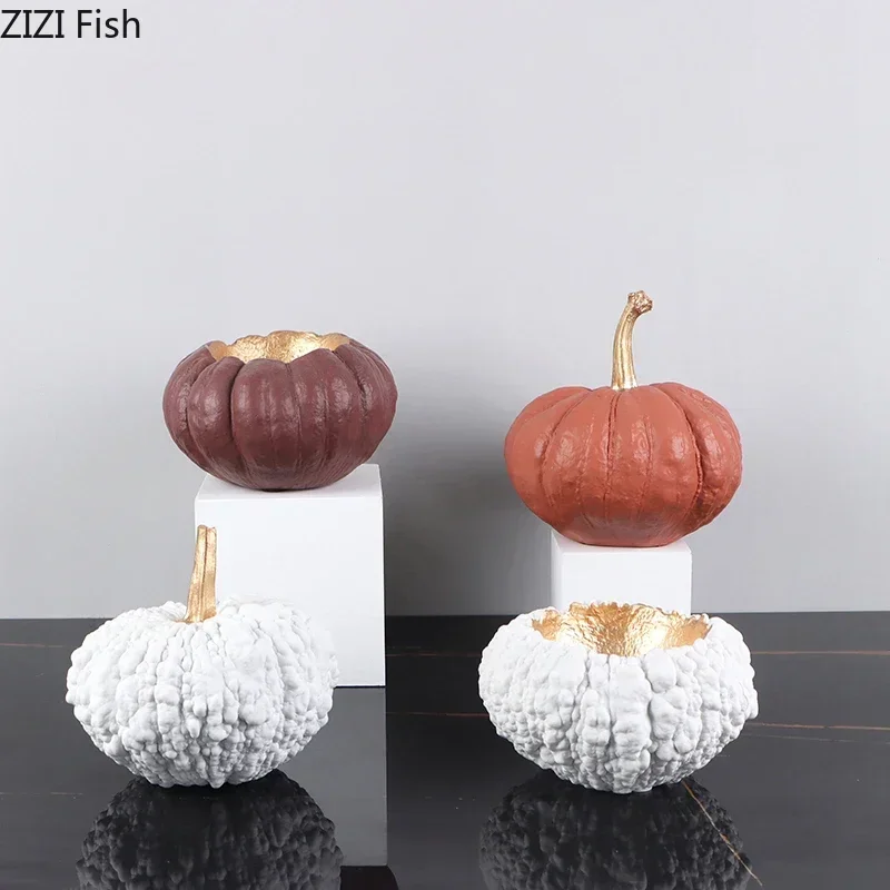 Gold Plated Pumpkin Statue Balsam Pear Shaped Ornaments Resin Crafts Fruits Sculpture Room Aesthetics Pumpkin Artwork Home Decor