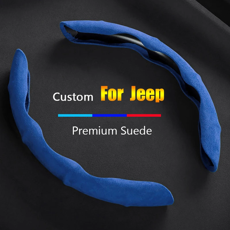 

2PCS Blue Suede Car Steering Wheel Cover For Jeep Grand Cherokee Wrangler Liberty Commander Compass Patriot Auto Accessories