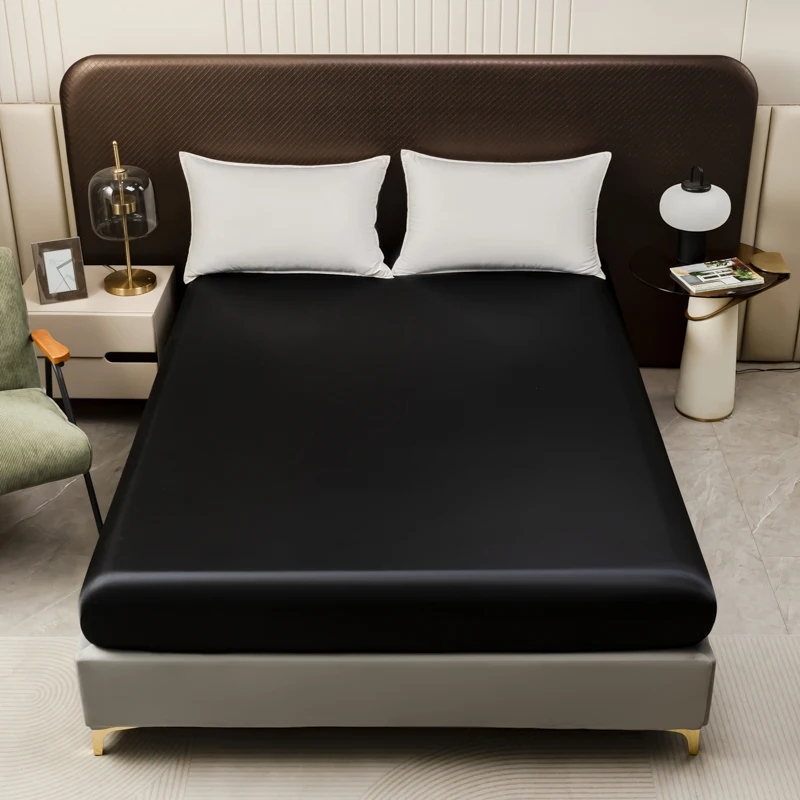 1pc schwarz Spann betttuch für Doppelbetten Satin seidige Bettdecke für Sommer Single/Queen/King Eiskühl bett Spann bett tücher