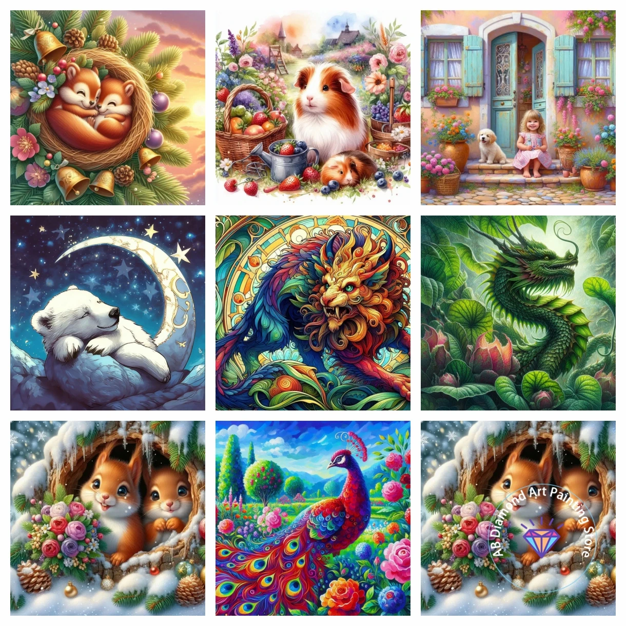 

Flowers and Animals AB Diamond Painting Kit 5D DIY Diamond Embroidery Cross Stitch Handmade Art Gift Crafts Home Decor Gift