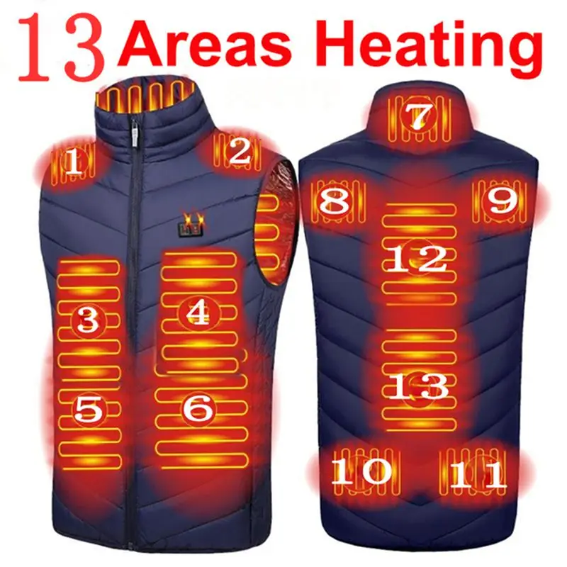 Hommes USB infrarouge 17 zones de chauffage gilet veste hommes hiver électrique chauffé gilet gilet pour sport randonnée surdimensionné 5XL