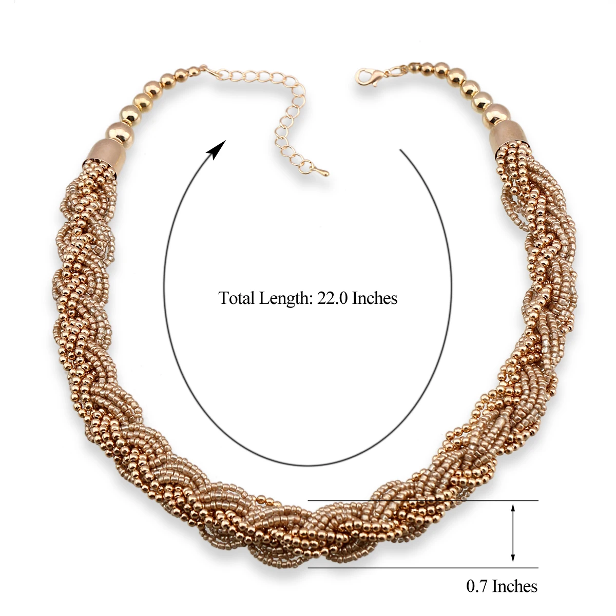 New Gold Color Small Beads Handmade Stranded Wrapped Statement Choker Necklace for Women Girls Party Wedding Jewelry