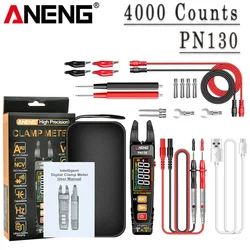 ANENG 지능형 휴대용 디지털 클램프 계량기, PN130, 4000 카운트, AC/DC 전압 전류 멀티미터, 커패시턴스 저항 테스터