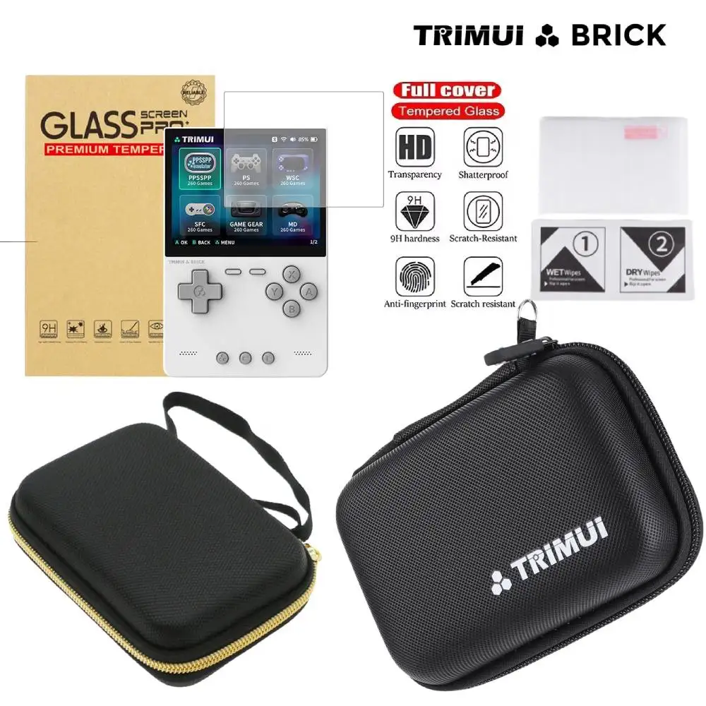 Estuche de transporte duro, funda protectora de viaje antiarañazos, Protector de pantalla de vidrio templado para consola de juegos portátil Trimui Brick
