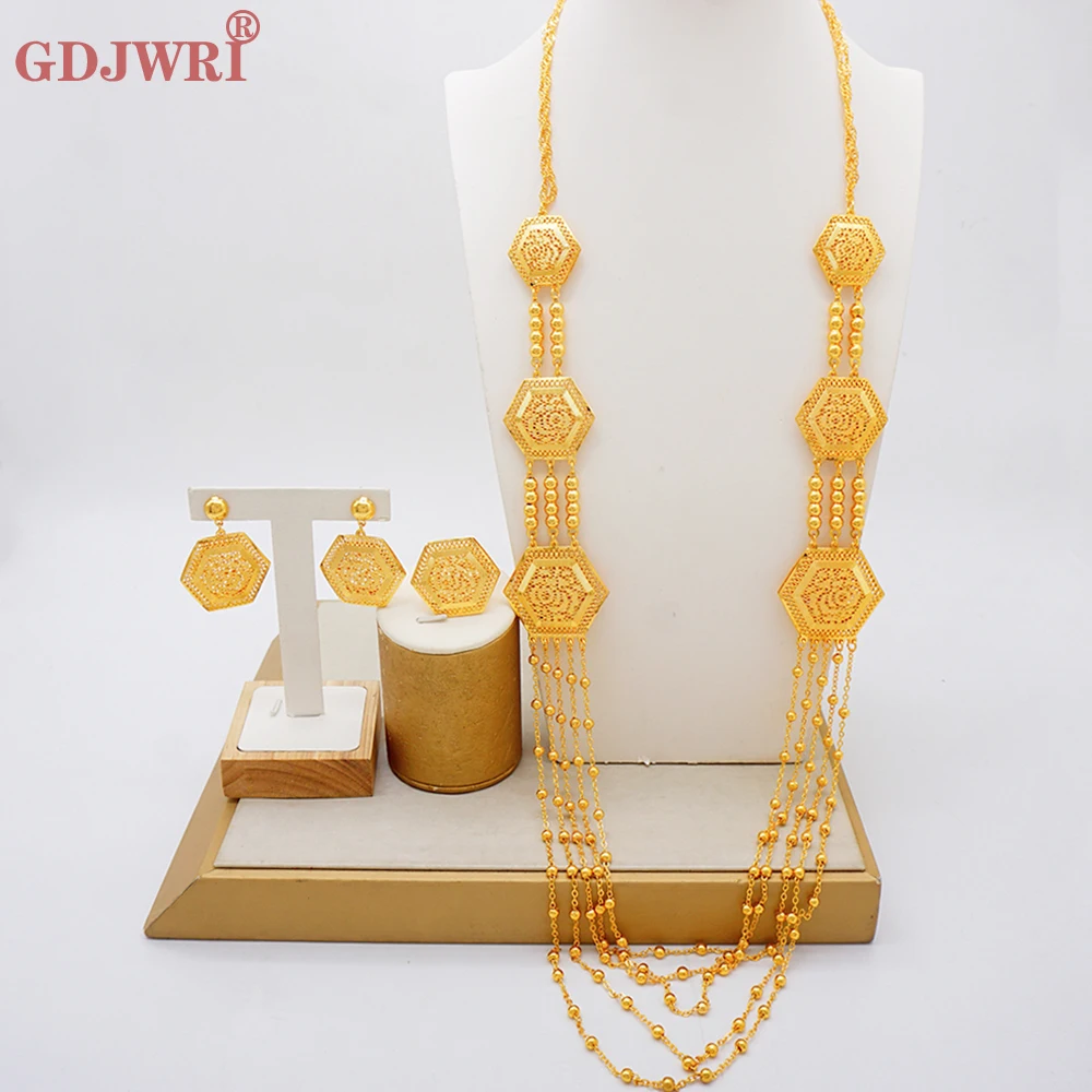 

Fashion Dubai Gold Color Ethiopian Latest Jewelry Set Bride Dubai Jewelry Set Wedding Arab African Necklace Set Banquet Gifts