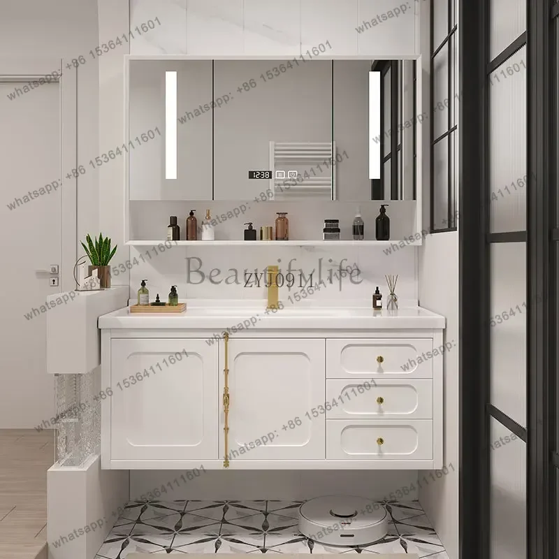 American bathroom cabinet combination rock slab seamless integration ceramic basin hand washbasin
