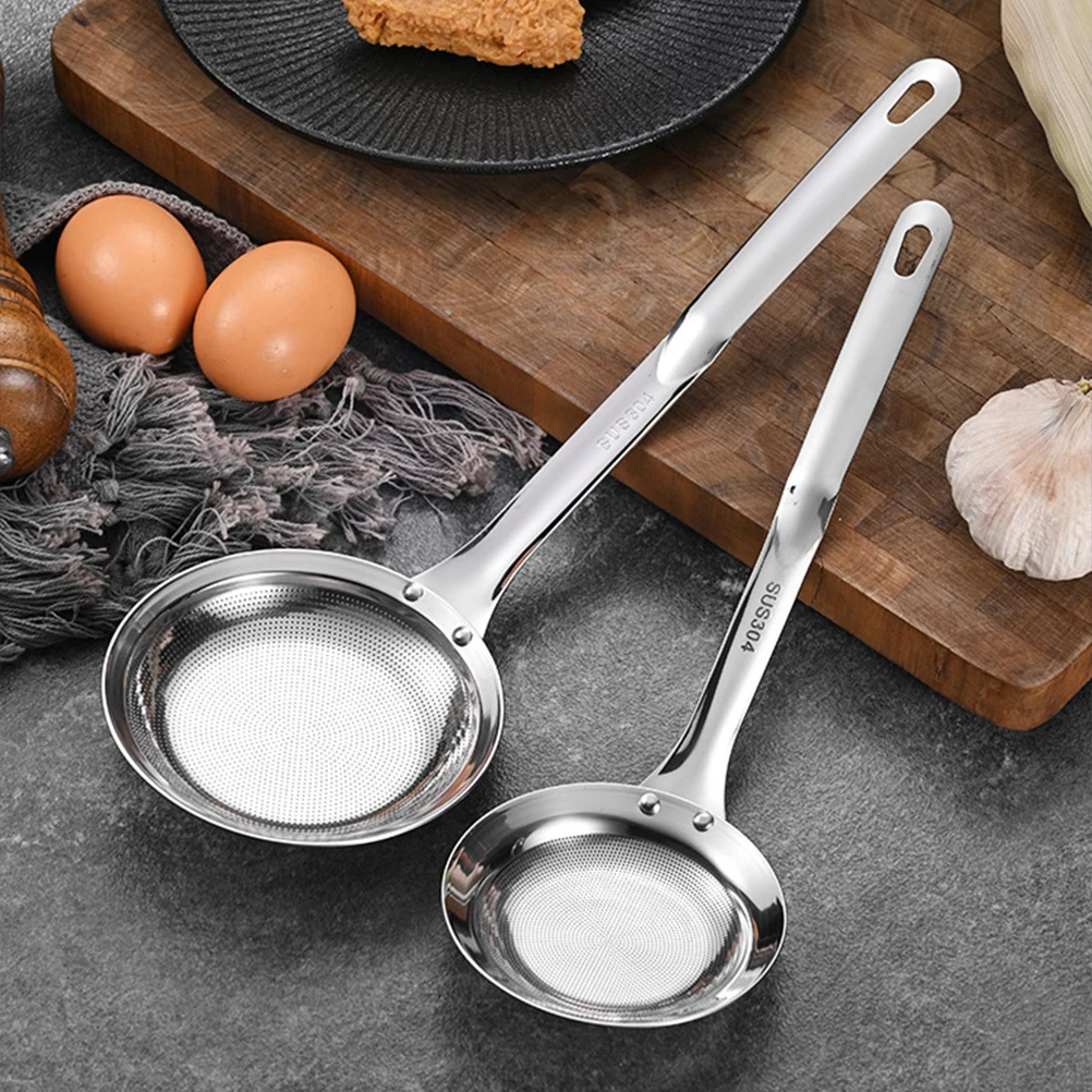 

2pcs Fine Mesh Strainer Spoon Oil Skimmer Silver Cooking Fryer Colander Filter Screen Ergonomic Handle Stainless Steel for Oil