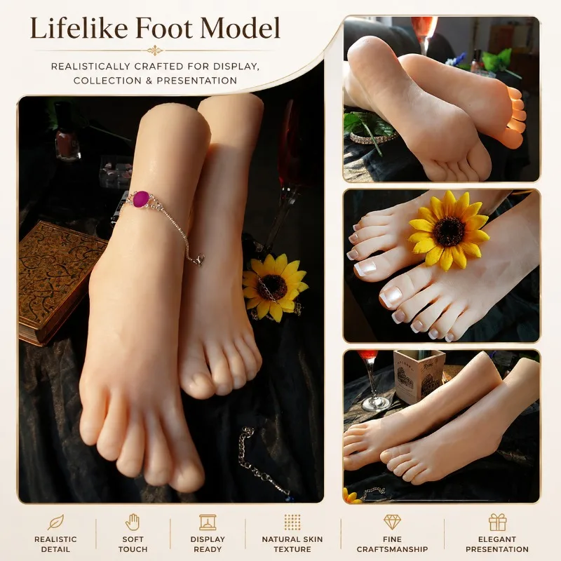 

Female Silicone Foot Model Detailed Toe Texture Simulation Mannequin Feet Nail Art Practice Photograph Anklet Jewelry Display 36