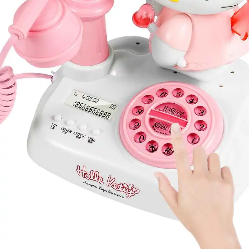 Kawaii Genuine Sanrio Hello Kitty Retro Landline Cartoon Anime European Style Telephone Cute Creative Wired Telephone Toy