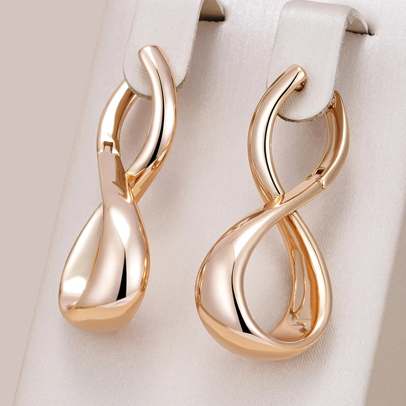 Wbmqda Geometric Shape Metal Long Drop Earrings For Women 585 Rose Gold Color Fashion Elegant Daily Matching Fine Jewelry Gifts