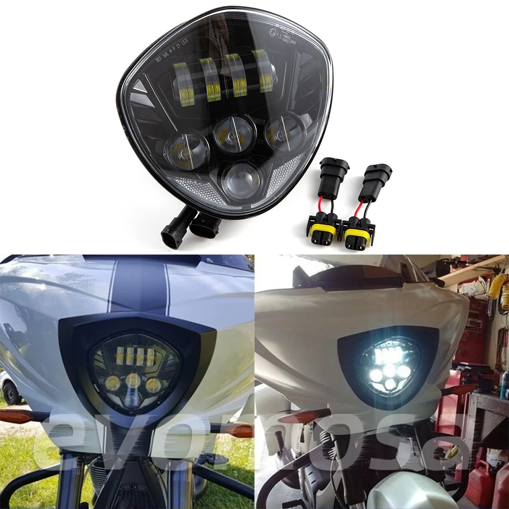 Black LED Headlamp Motorcycle Headlight For Victory Cross Country Kingpin Vegas Hemmer Head Light High Low Beam DRL