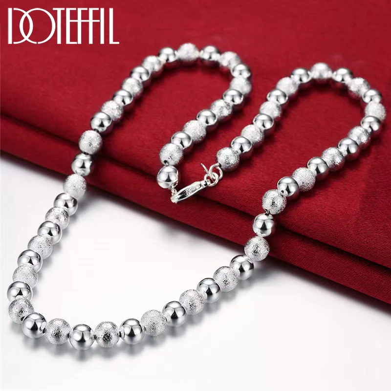 

DOTEFFIL 925 Sterling Silver 8mm Bead Ball Chain Matte Smooth Necklace For Woman Man Wedding Engagement Party Jewelry