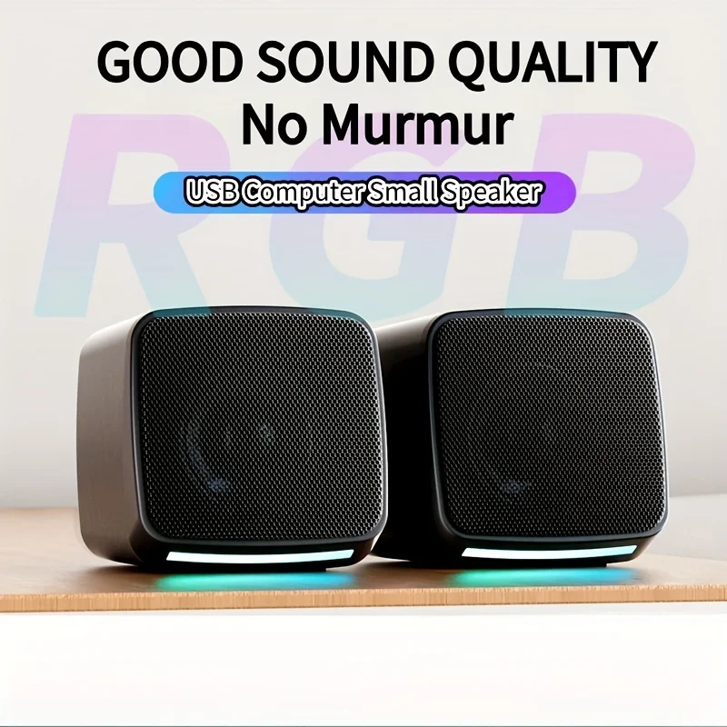 Computer Speakers, Mini Speaker with Cool Lights and Stereo Sound 6W USB Powered 3.5 mm AUX-in Portable Speaker for Computer, La