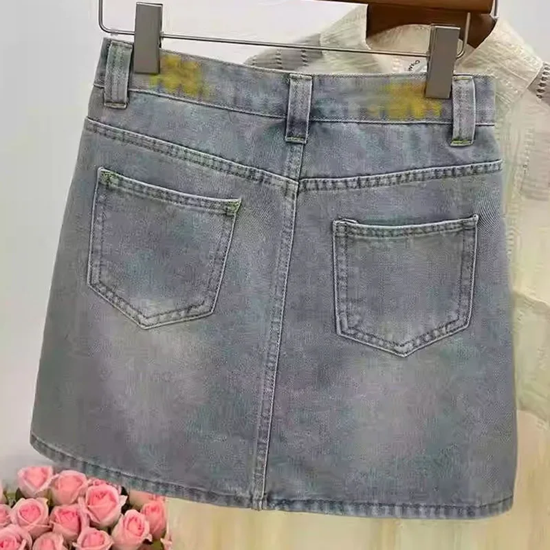 2024 New Korean Fashion Buttons Zipper A-line Skirt Female All-match Trend Sexy Printing Slim Mini Dress Women Clothes Distresse