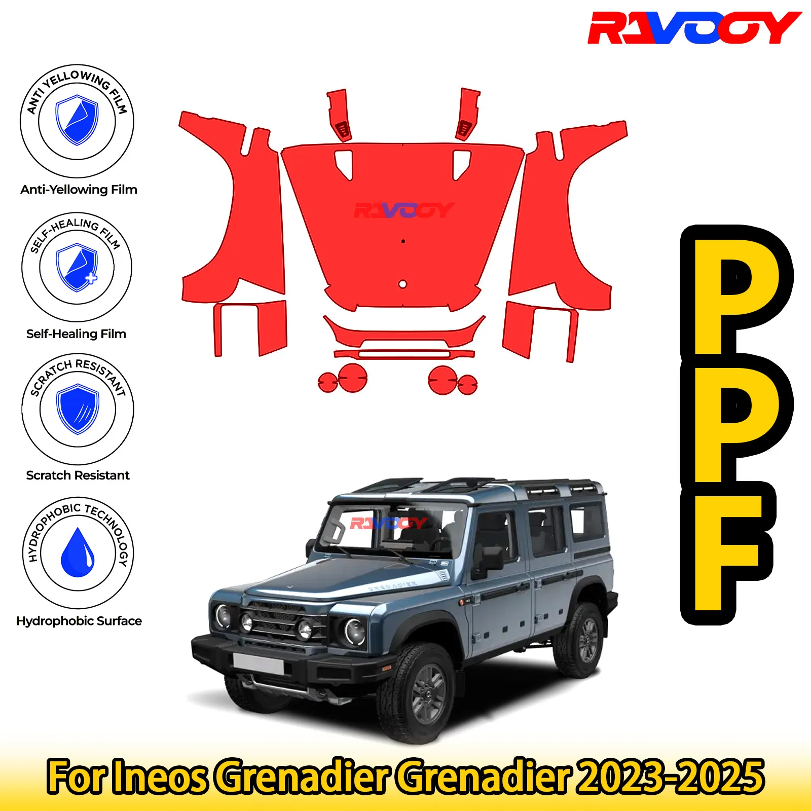 

Для Ineos Grenadier Grenadier 2023-2025 глянцевая матовая черная предварительно вырезанная передняя пленка PPF комплект защитная пленка для краски