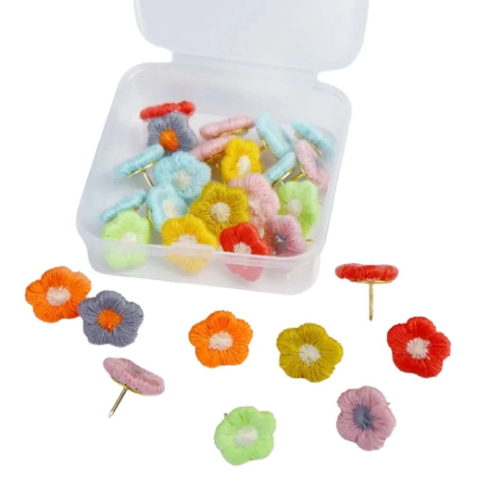 

20/30/50Pcs Portable Creative Embroidery Flower Pushpins 3D Reusable Board Push Pin Cute with Box Thumb Tacks Wall Markers