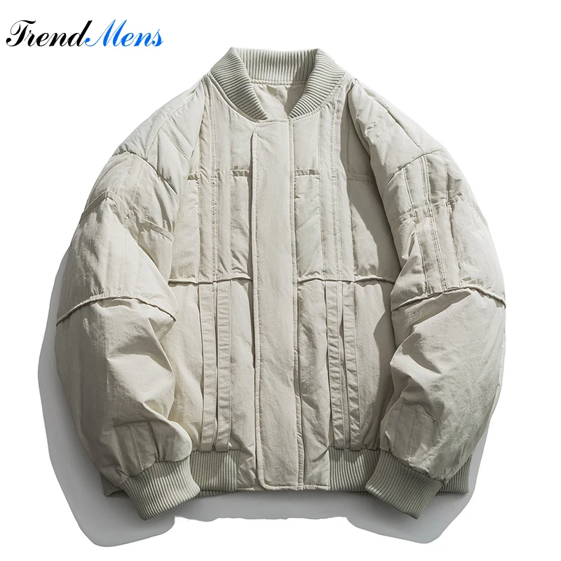 Japanese Campus Tide Brand Solid Color Simple Retro Down Jacket Men Winter Warm Casual Loose White Duck Down Windbreaker