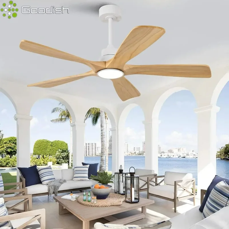 Modern LED Ceiling Fan Remote Control 6-speed Wind Walnut Wood 5-blade Creative Lamps for Living Room Home Decoration Chandelier