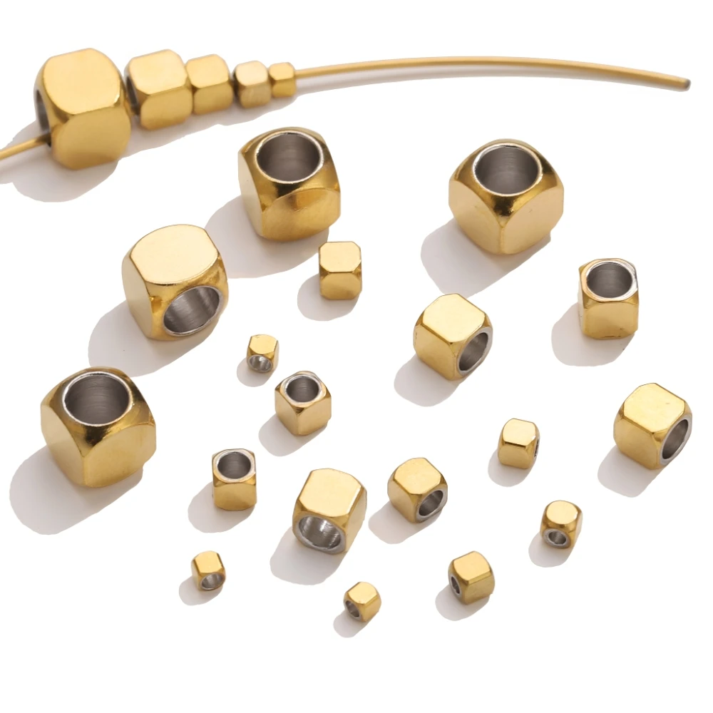 

20PCS 18K Gold Plated Stainless Steel Square Cube Beads DIY Jewelry Making Components for Bracelet Necklace Wholesale Supplies