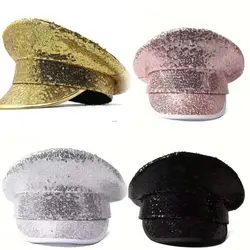 HongLuan Sequin Steampunk Captain Hat Rhinestone for Burningman Festival Woman, Vintage Military Accessories & Military Cap Man