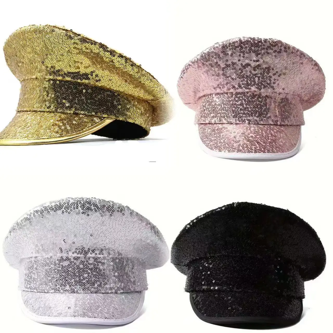 HongLuan Sequin Steampunk Captain Hat Rhinestone for Burningman Festival Woman, Vintage Military Accessories & Military Cap Man