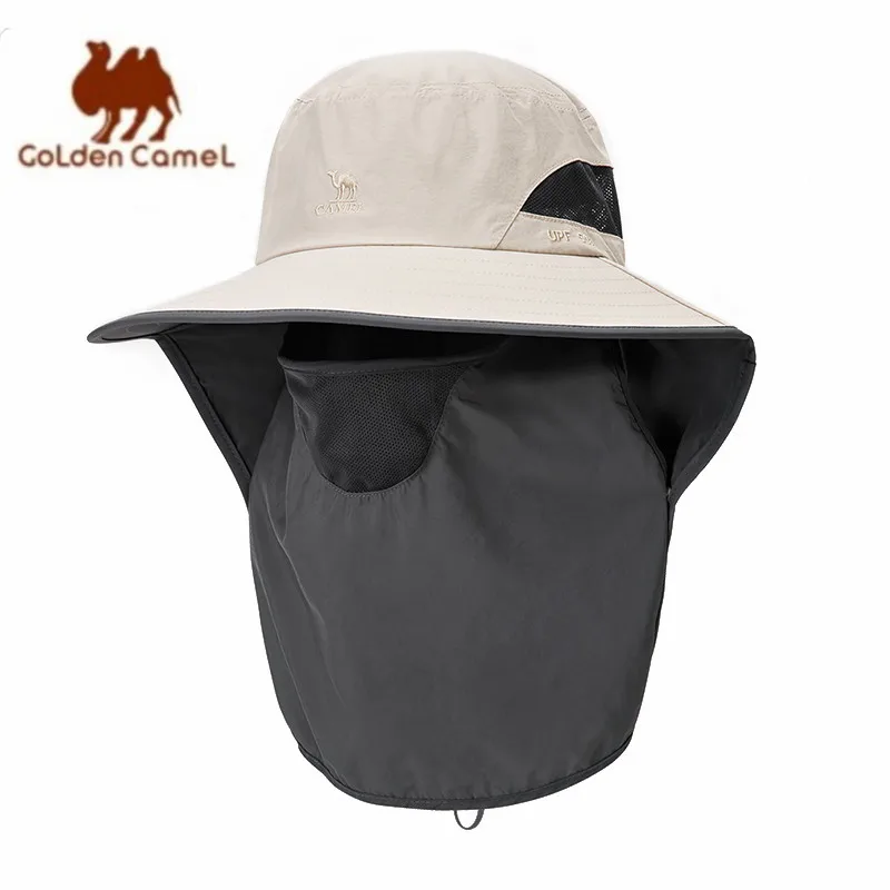 GOLDEN CAMEL Fisherman Hat Women's Anti-ultraviolet Sun Hat Men's Full Face Sunshade Fishing Hat Large Brim Mountaineering Caps