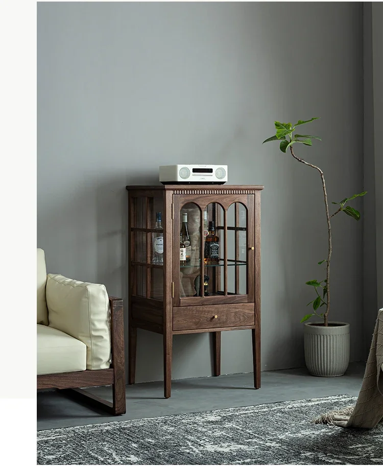 

North American Black Walnut Display Cabinet American Country All Solid Wood Wine Cabinet Vintage TV Side Cabinet Storage