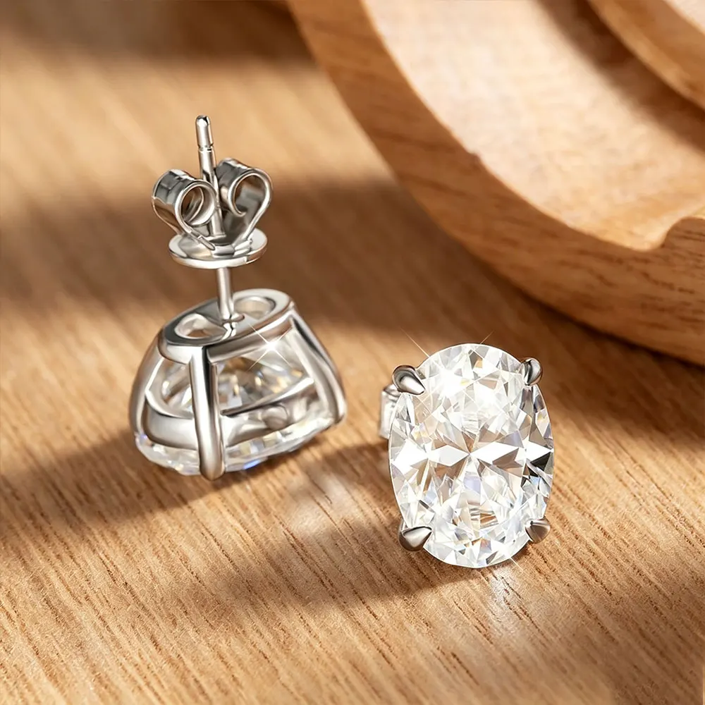 Kanolan Oval Moissanite Earrings for Women 1-4ct D VVS1 Sparkling Stud Earring Solid s925 Silver Jewelry Wedding Engagement Gift