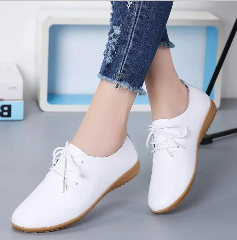 

New Women Real Leather Shoes Retro classic Mother Loafers Soft Leisure Flats shoes Female Comfortable soft bottom Casual Footwea